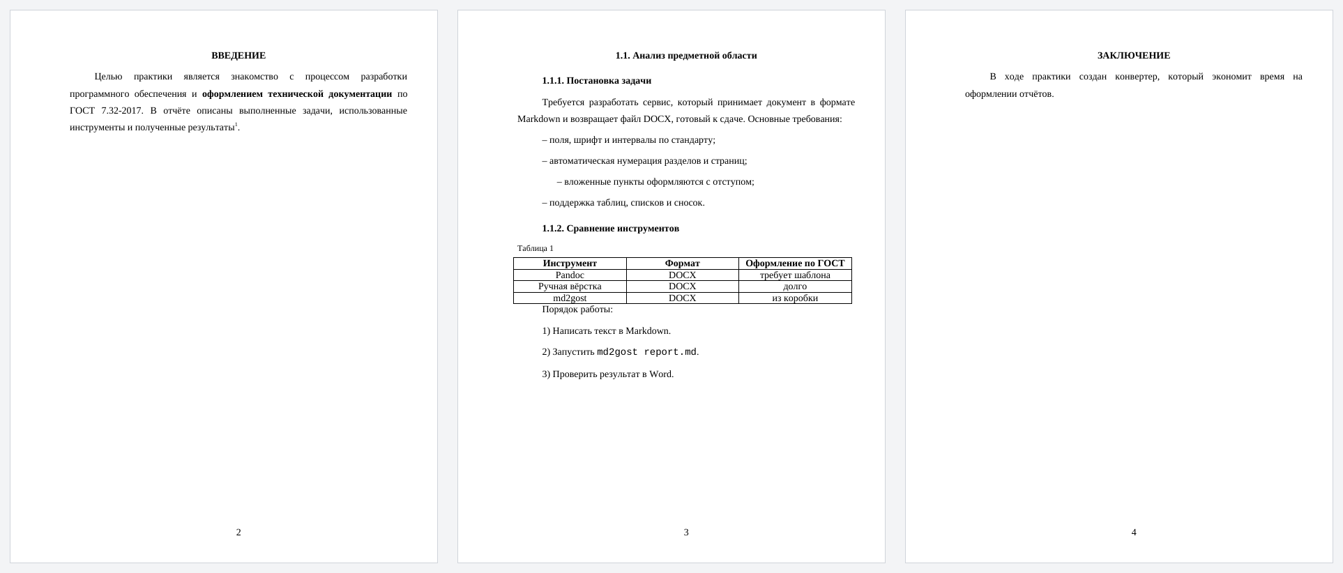 Страницы отчёта, собранного md2gost